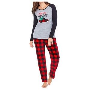 Pajama Holiday Merry Bright Red Truck Check Print Pajamas 2 Piece Long Sleeve